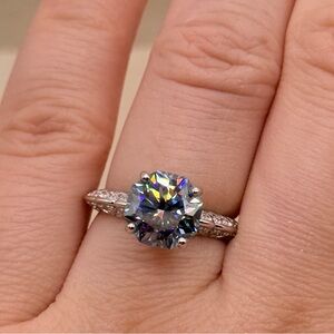Silver Ring with High Quality Lab Grown 3 Carat Blue Fire Moissanite Gemstone